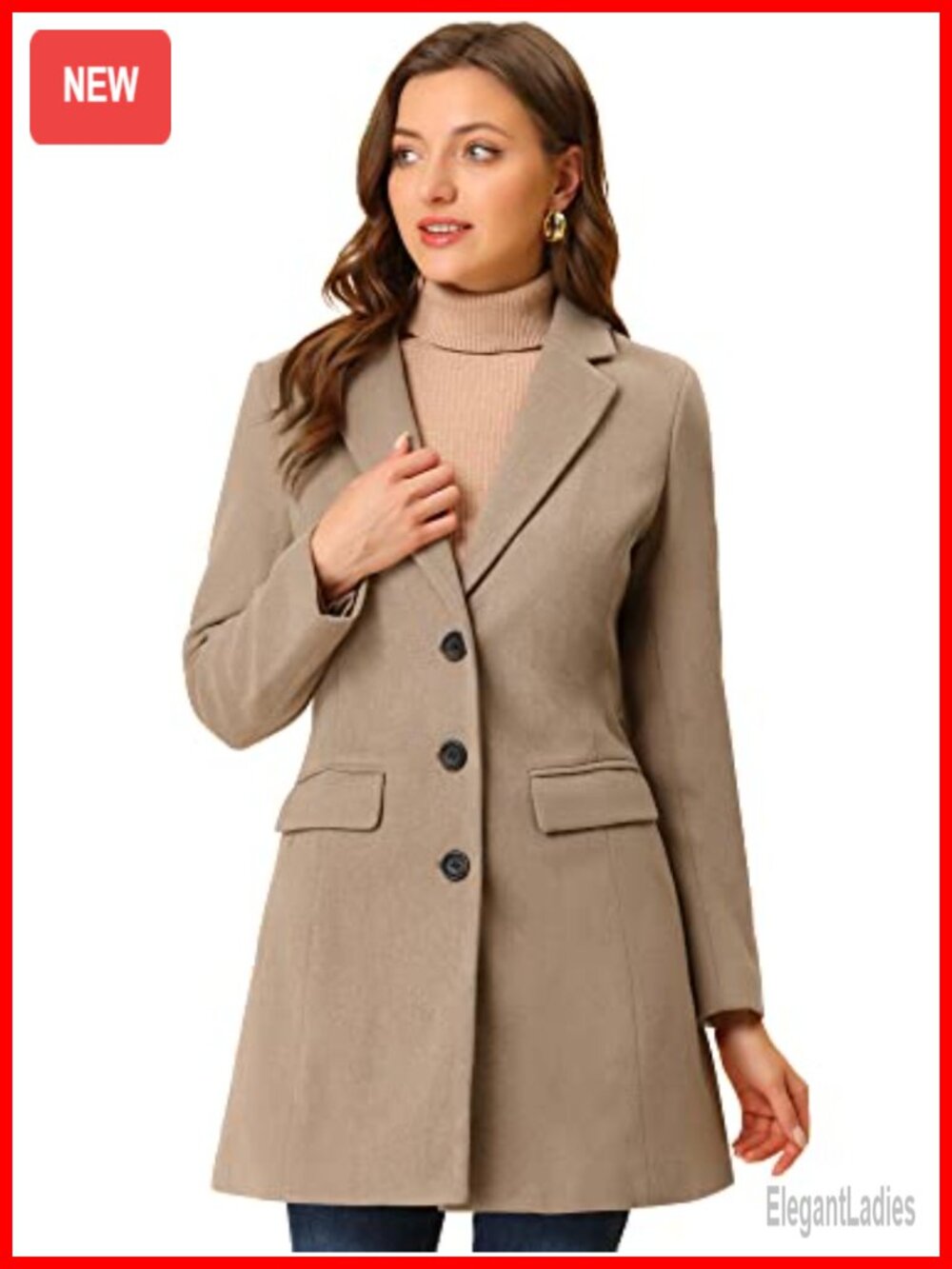 Women's Single Breasted Peacoat A-Line Work Winter Overcoat